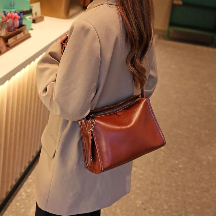 DEEPKEE original nubuck handmade full-grain genuine leather cowhide bag 牛皮女包法式百搭小眾單肩包 77168 號