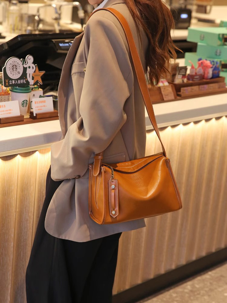 DEEPKEE original nubuck handmade full-grain genuine leather cowhide bag 牛皮女包法式百搭小眾單肩包 77168 號
