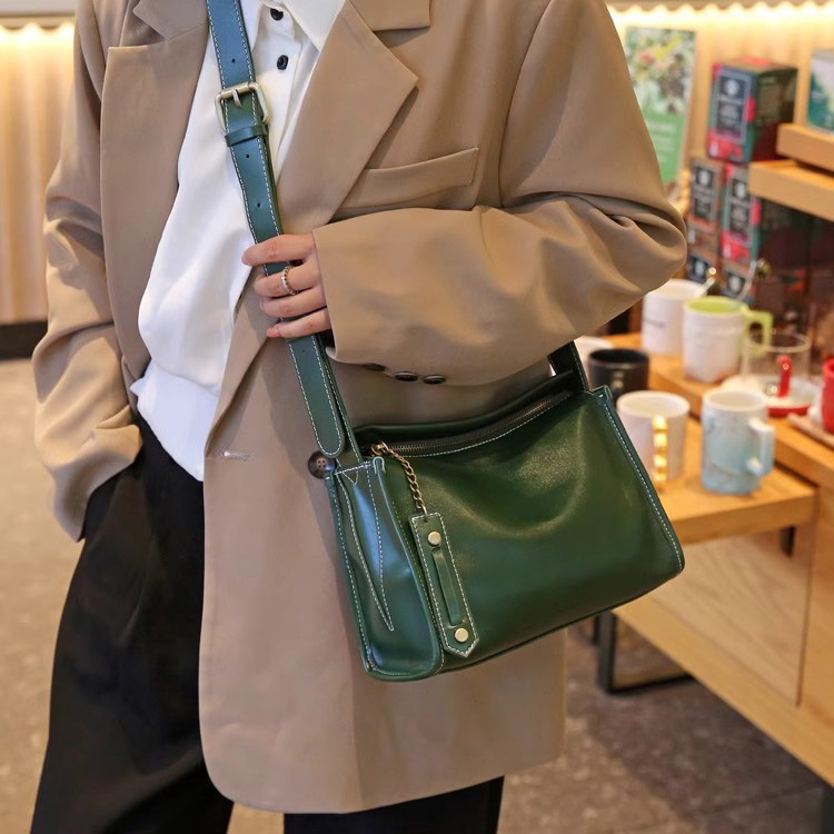 DEEPKEE original nubuck handmade full-grain genuine leather cowhide bag 牛皮女包法式百搭小眾單肩包 77168 號