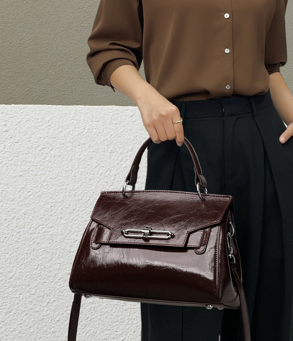DEEPKEE original nubuck handmade full-grain genuine leather cowhide bag 真皮凱莉包女士高級輕奢單肩包通勤簡約手提女包 88-11 號
