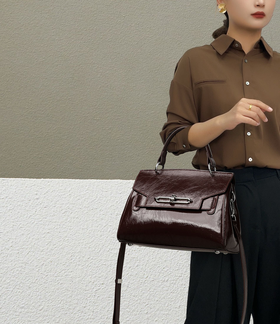 DEEPKEE original nubuck handmade full-grain genuine leather cowhide bag 真皮凱莉包女士高級輕奢單肩包通勤簡約手提女包 88-11 號