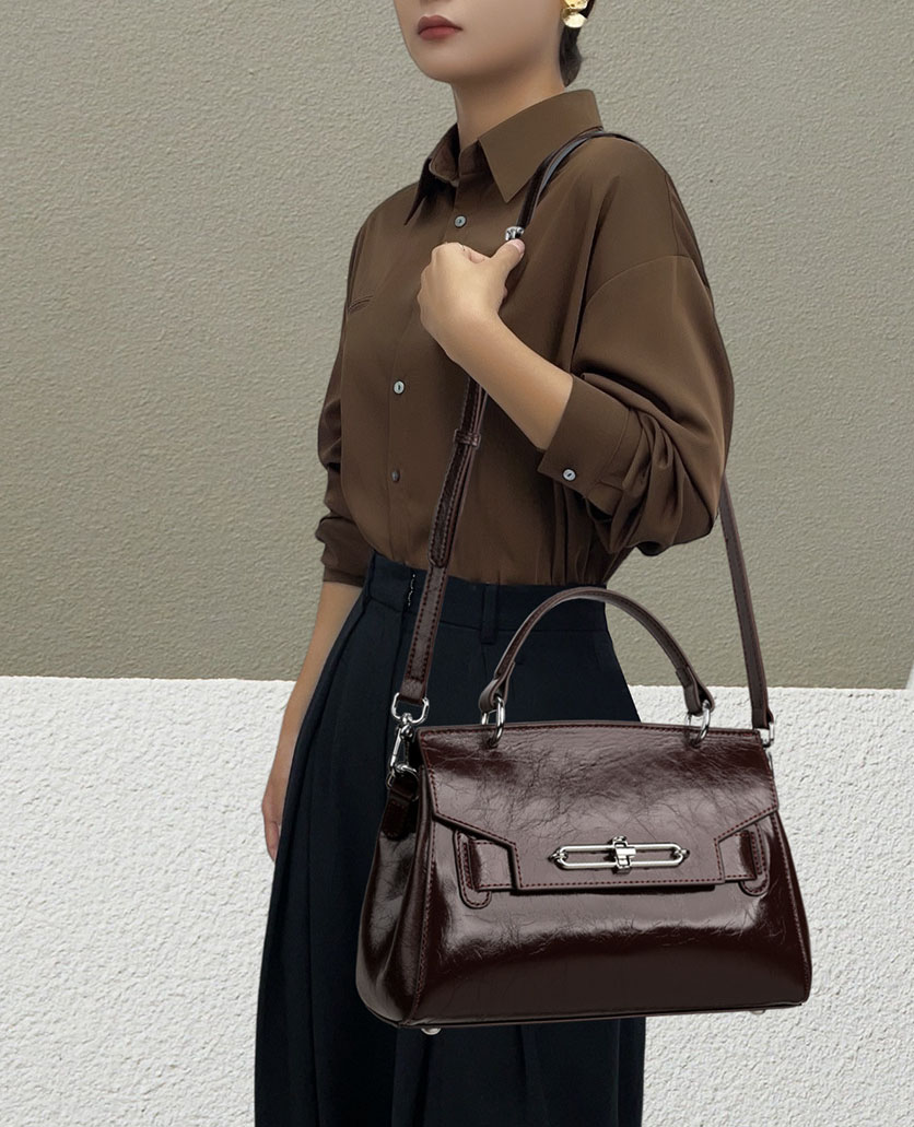 DEEPKEE original nubuck handmade full-grain genuine leather cowhide bag 真皮凱莉包女士高級輕奢單肩包通勤簡約手提女包 88-11 號