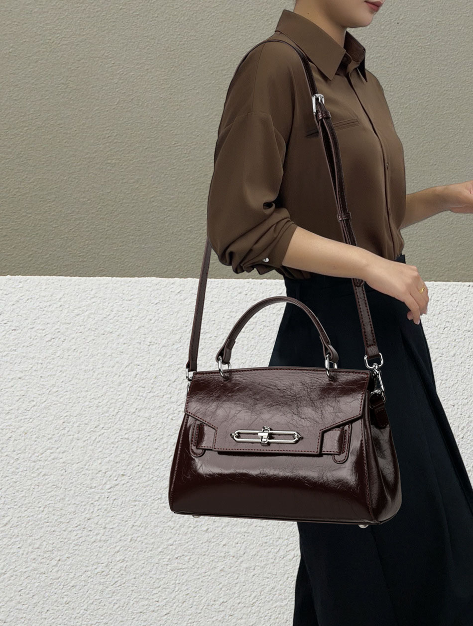 DEEPKEE original nubuck handmade full-grain genuine leather cowhide bag 真皮凱莉包女士高級輕奢單肩包通勤簡約手提女包 88-11 號