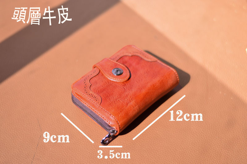 DEEPKEE original nubuck handmade full-grain genuine leather cowhide bag 復古女士短款錢包拉鍊真皮錢夾 8805 號