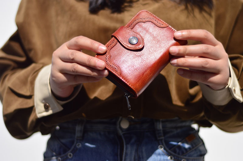 DEEPKEE original nubuck handmade full-grain genuine leather cowhide bag 復古女士短款錢包拉鍊真皮錢夾 8805 號