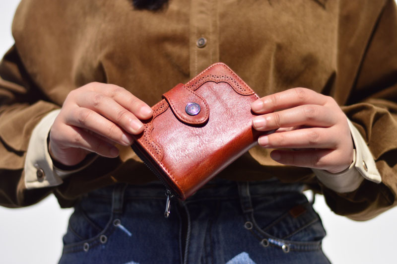 DEEPKEE original nubuck handmade full-grain genuine leather cowhide bag 復古女士短款錢包拉鍊真皮錢夾 8805 號