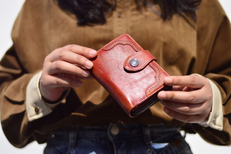 DEEPKEE original nubuck handmade full-grain genuine leather cowhide bag 復古女士短款錢包拉鍊真皮錢夾 8805 號