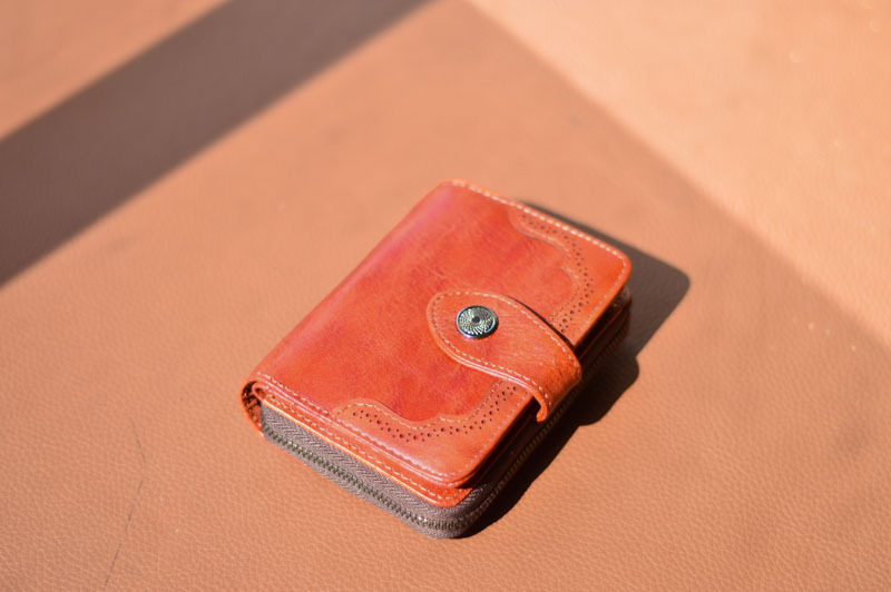 DEEPKEE original nubuck handmade full-grain genuine leather cowhide bag 復古女士短款錢包拉鍊真皮錢夾 8805 號