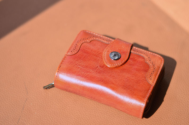 DEEPKEE original nubuck handmade full-grain genuine leather cowhide bag 復古女士短款錢包拉鍊真皮錢夾 8805 號