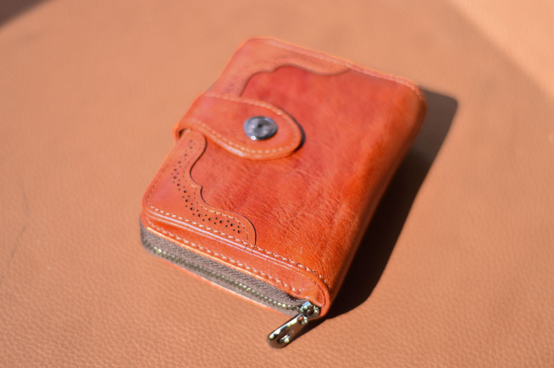 DEEPKEE original nubuck handmade full-grain genuine leather cowhide bag 復古女士短款錢包拉鍊真皮錢夾 8805 號