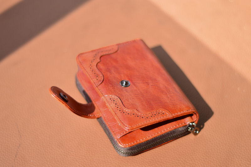 DEEPKEE original nubuck handmade full-grain genuine leather cowhide bag 復古女士短款錢包拉鍊真皮錢夾 8805 號