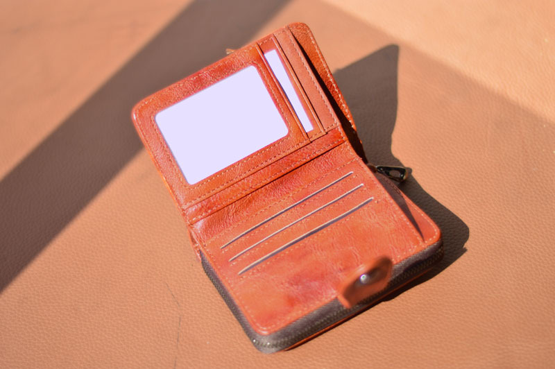 DEEPKEE original nubuck handmade full-grain genuine leather cowhide bag 復古女士短款錢包拉鍊真皮錢夾 8805 號