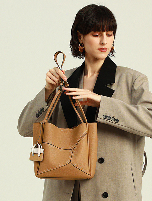 DEEPKEE original nubuck handmade full-grain genuine leather cowhide bag 斜挎大容量單肩牛皮水桶手提包 9236-D 號