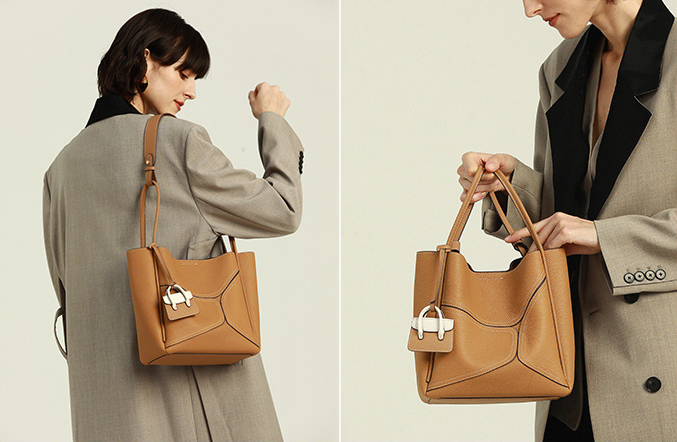 DEEPKEE original nubuck handmade full-grain genuine leather cowhide bag 斜挎大容量單肩牛皮水桶手提包 9236-D 號