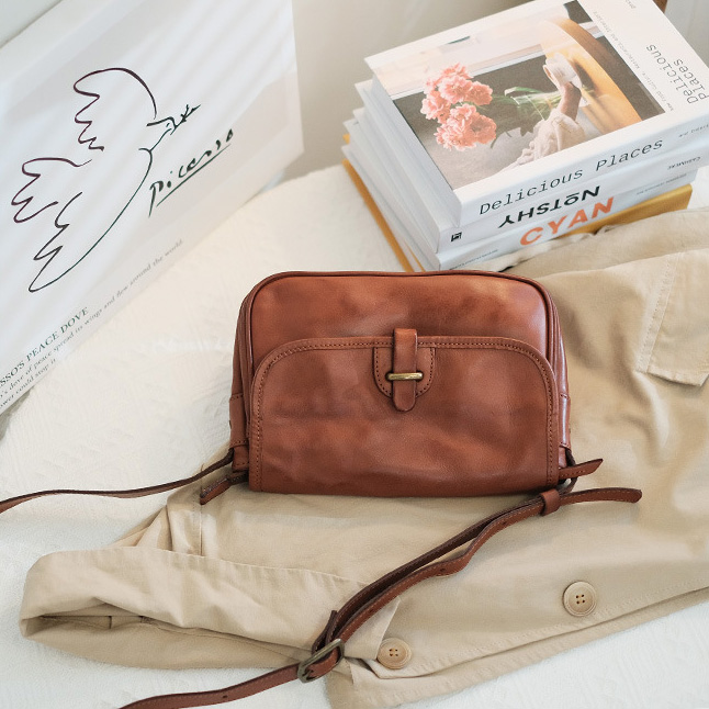 DEEPKEE original nubuck handmade full-grain genuine leather cowhide bag 新款質感通勤小方包真皮復古斜挎包 9264-D 號