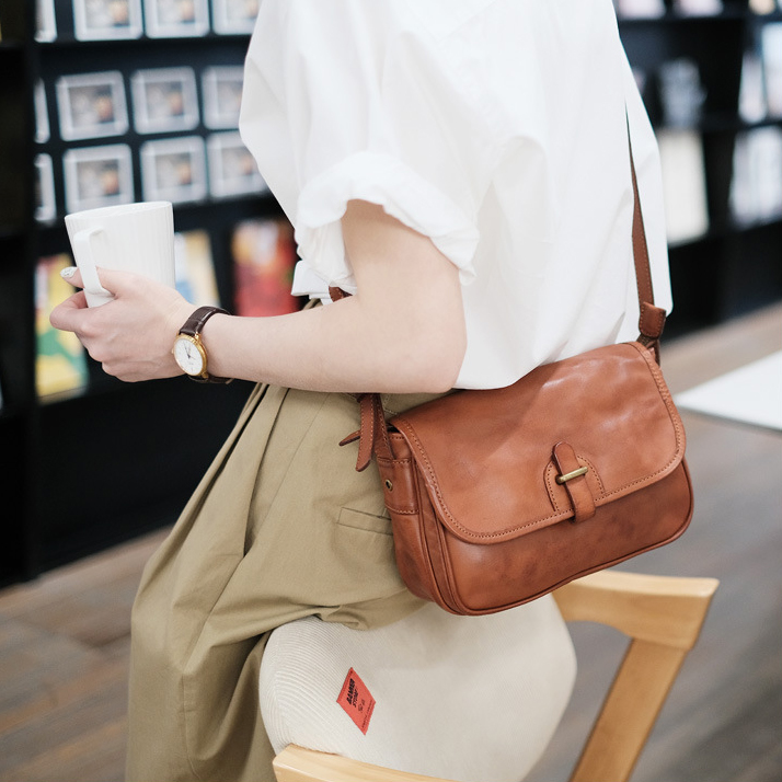 DEEPKEE original nubuck handmade full-grain genuine leather cowhide bag 新款質感通勤小方包真皮復古斜挎包 9264-D 號