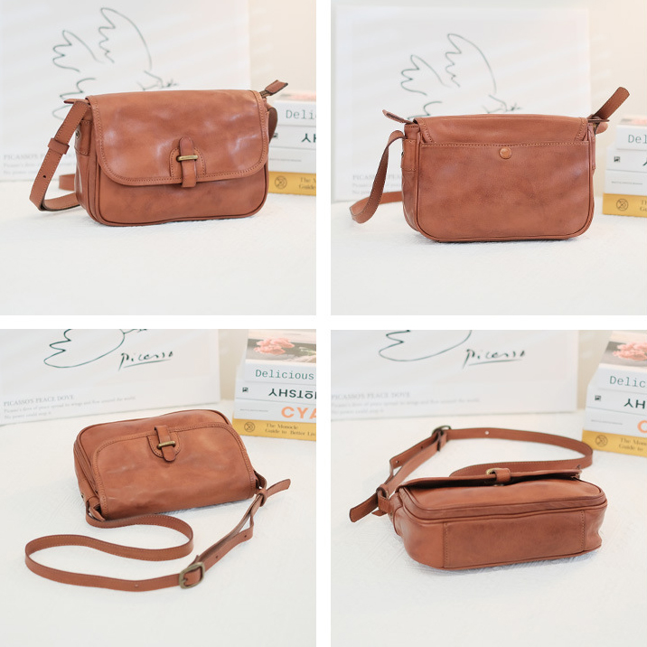 DEEPKEE original nubuck handmade full-grain genuine leather cowhide bag 新款質感通勤小方包真皮復古斜挎包 9264-D 號