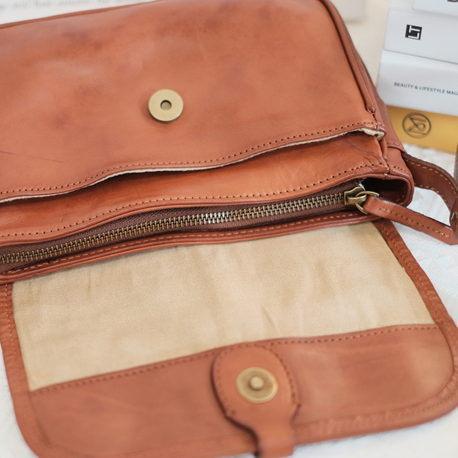 DEEPKEE original nubuck handmade full-grain genuine leather cowhide bag 新款質感通勤小方包真皮復古斜挎包 9264-D 號