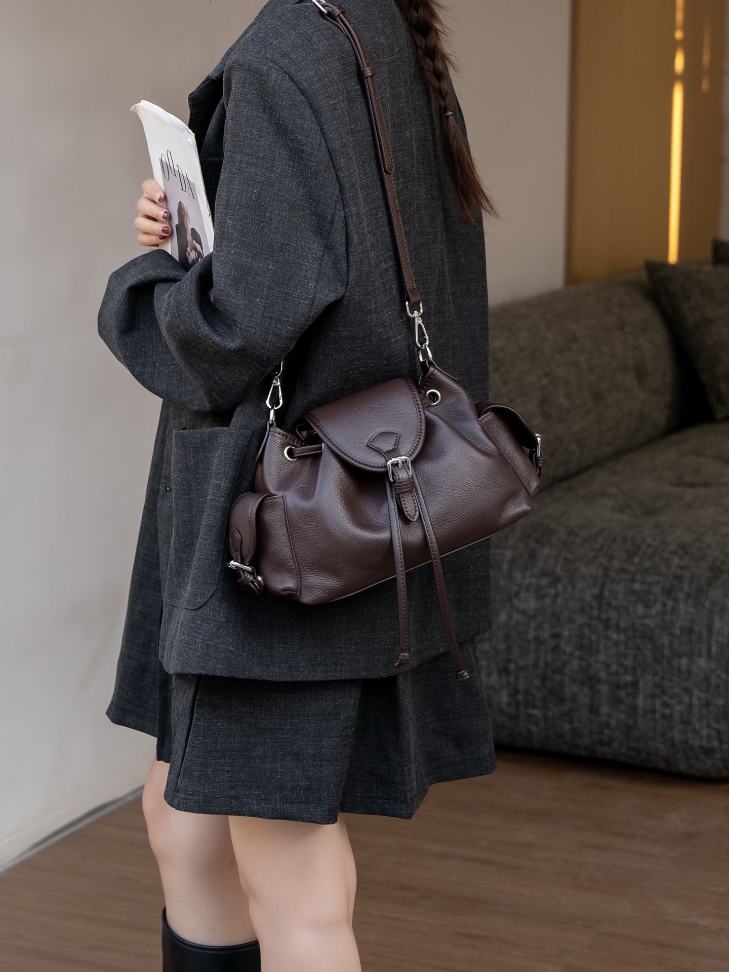 DEEPKEE original nubuck handmade full-grain genuine leather cowhide bag 頭層牛皮經典百搭腋下单肩斜挎包 99-65 號