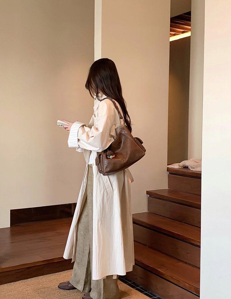 DEEPKEE original nubuck handmade full-grain genuine leather cowhide bag 燕麥暖調托特包 CD33272號