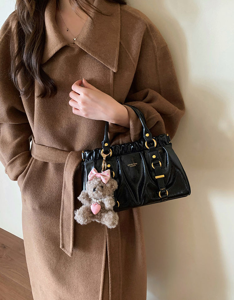 DEEPKEE original nubuck handmade full-grain genuine leather cowhide bag 黑皮大小姐托特包復古褶皺手提包 CD33385號