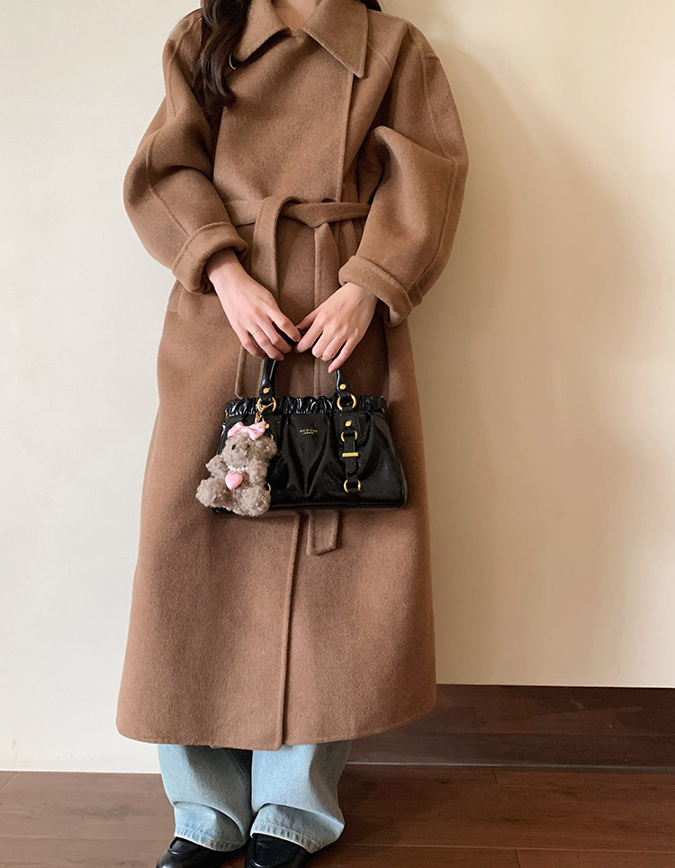 DEEPKEE original nubuck handmade full-grain genuine leather cowhide bag 黑皮大小姐托特包復古褶皺手提包 CD33385號