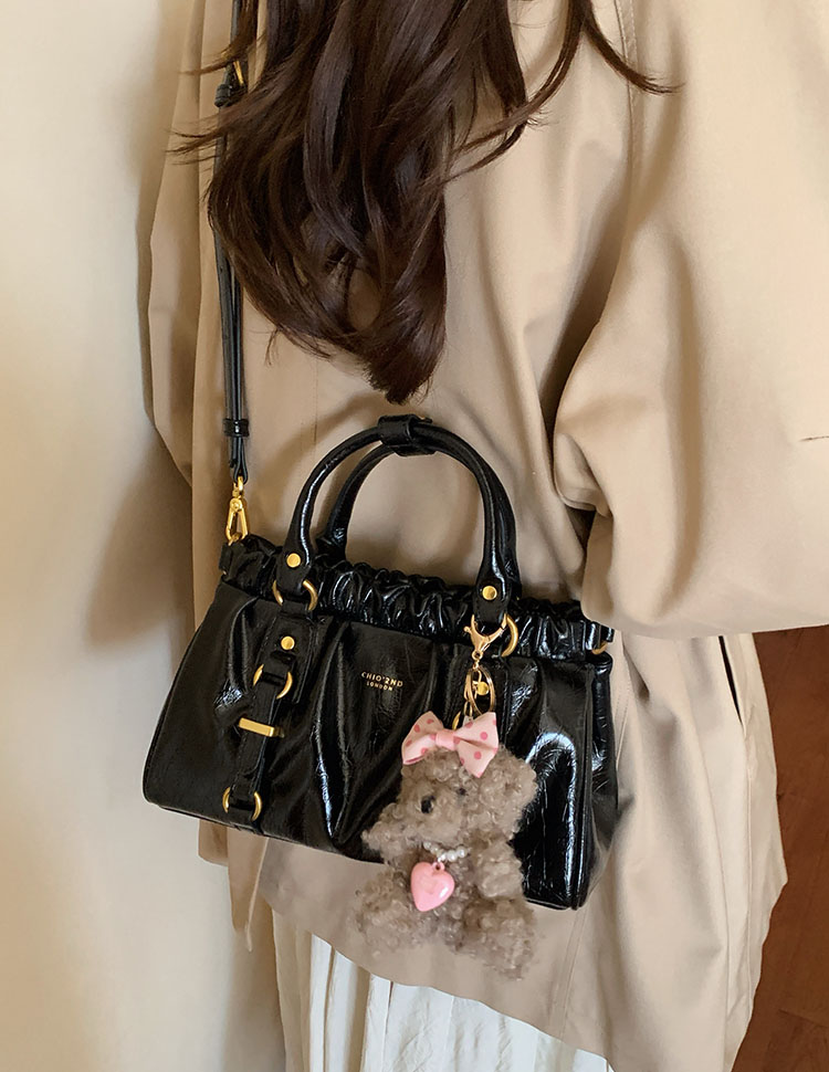 DEEPKEE original nubuck handmade full-grain genuine leather cowhide bag 黑皮大小姐托特包復古褶皺手提包 CD33385號