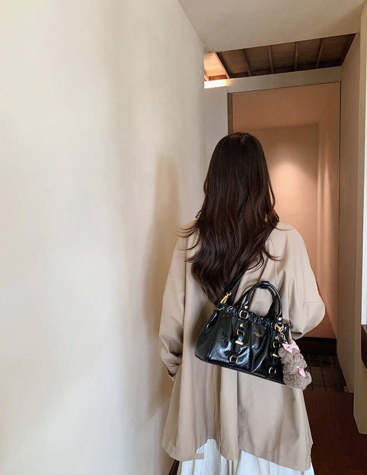 DEEPKEE original nubuck handmade full-grain genuine leather cowhide bag 黑皮大小姐托特包復古褶皺手提包 CD33385號