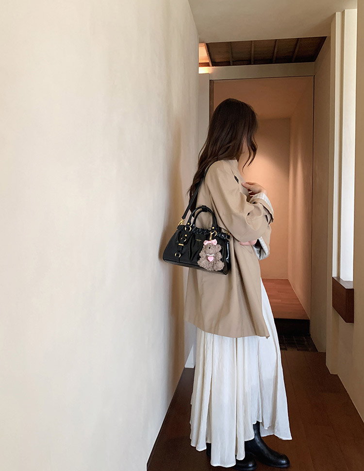 DEEPKEE original nubuck handmade full-grain genuine leather cowhide bag 黑皮大小姐托特包復古褶皺手提包 CD33385號