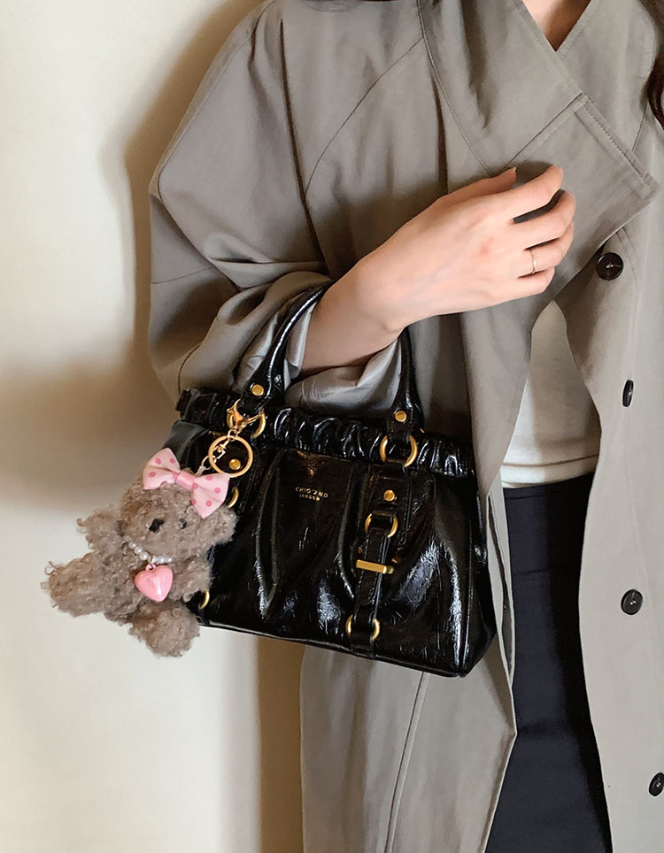 DEEPKEE original nubuck handmade full-grain genuine leather cowhide bag 黑皮大小姐托特包復古褶皺手提包 CD33385號