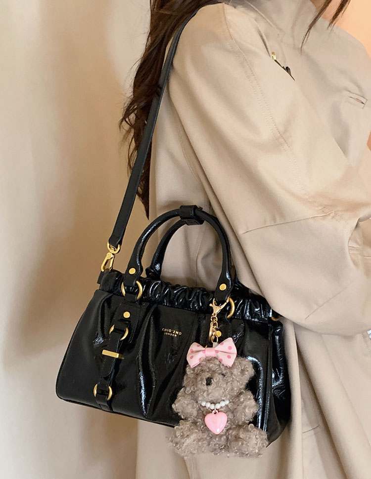 DEEPKEE original nubuck handmade full-grain genuine leather cowhide bag 黑皮大小姐托特包復古褶皺手提包 CD33385號