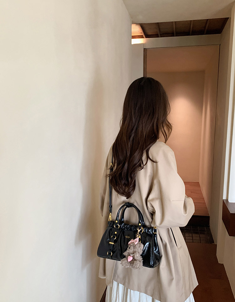 DEEPKEE original nubuck handmade full-grain genuine leather cowhide bag 黑皮大小姐托特包復古褶皺手提包 CD33385號