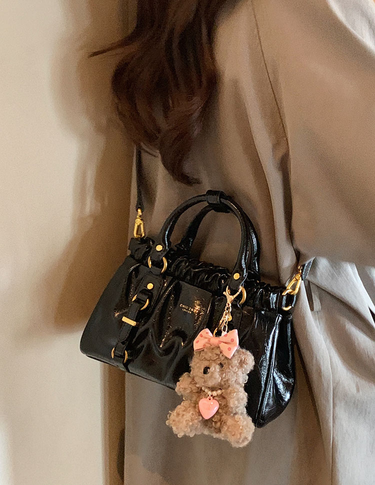 DEEPKEE original nubuck handmade full-grain genuine leather cowhide bag 黑皮大小姐托特包復古褶皺手提包 CD33385號