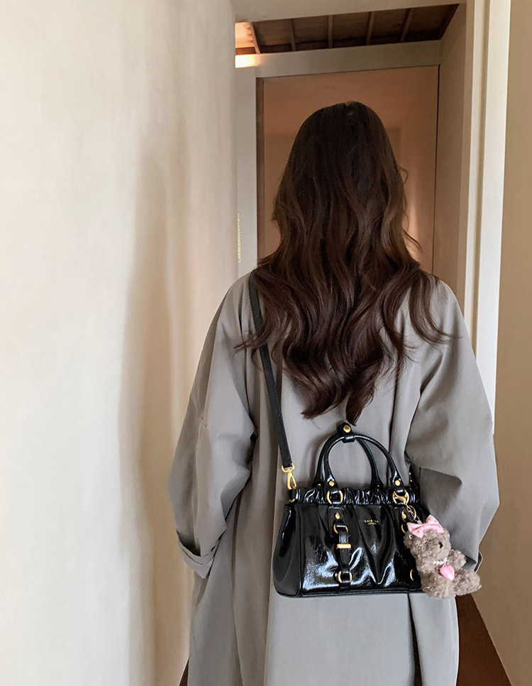 DEEPKEE original nubuck handmade full-grain genuine leather cowhide bag 黑皮大小姐托特包復古褶皺手提包 CD33385號