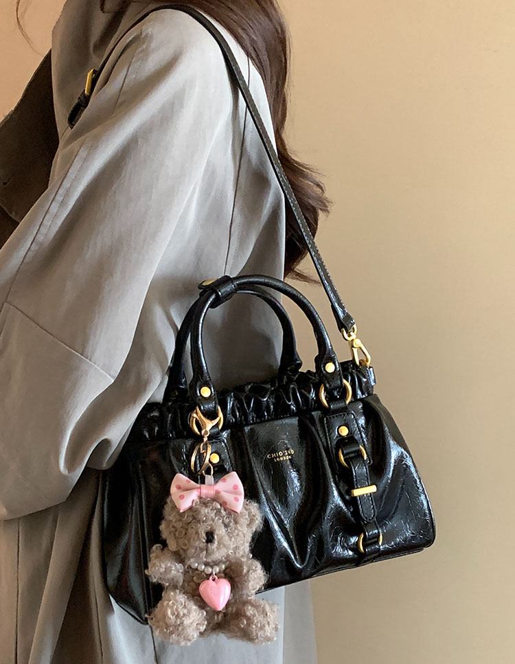 DEEPKEE original nubuck handmade full-grain genuine leather cowhide bag 黑皮大小姐托特包復古褶皺手提包 CD33385號