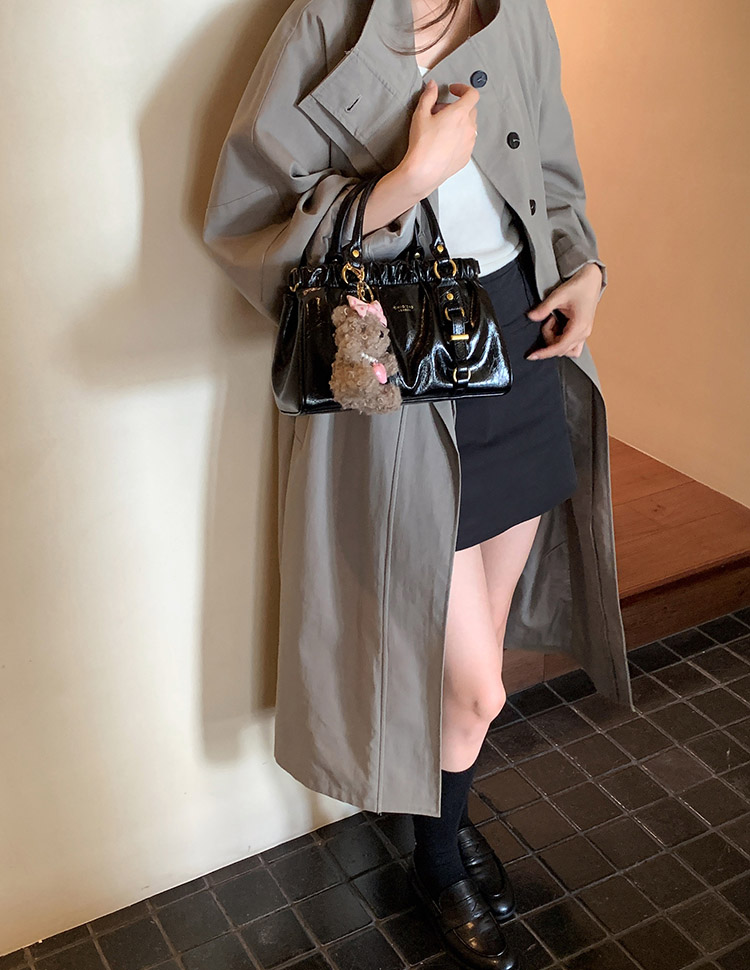 DEEPKEE original nubuck handmade full-grain genuine leather cowhide bag 黑皮大小姐托特包復古褶皺手提包 CD33385號