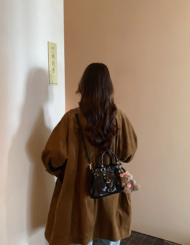 DEEPKEE original nubuck handmade full-grain genuine leather cowhide bag 黑皮大小姐托特包復古褶皺手提包 CD33385號