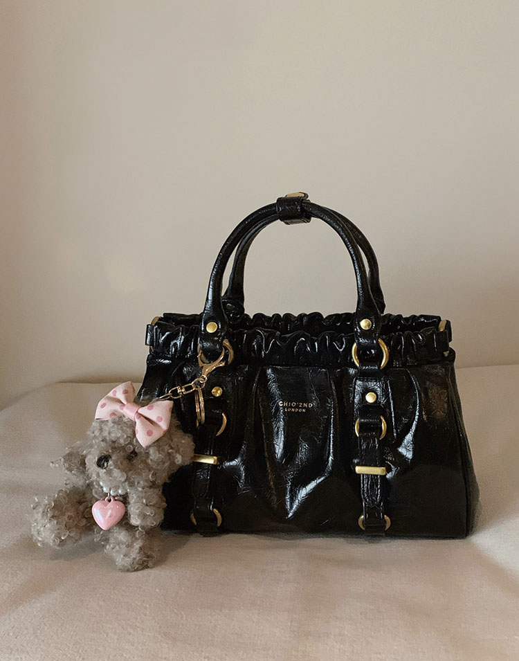 DEEPKEE original nubuck handmade full-grain genuine leather cowhide bag 黑皮大小姐托特包復古褶皺手提包 CD33385號