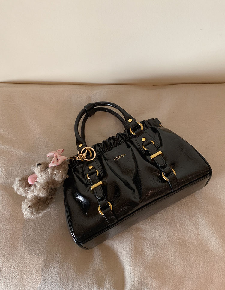 DEEPKEE original nubuck handmade full-grain genuine leather cowhide bag 黑皮大小姐托特包復古褶皺手提包 CD33385號