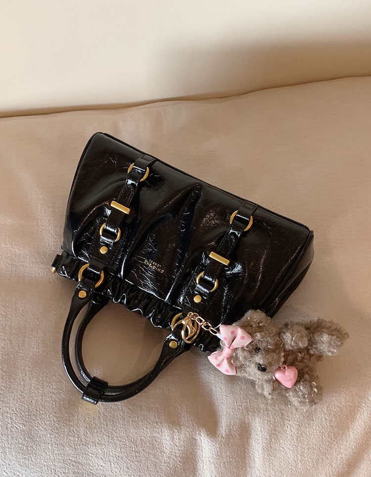 DEEPKEE original nubuck handmade full-grain genuine leather cowhide bag 黑皮大小姐托特包復古褶皺手提包 CD33385號