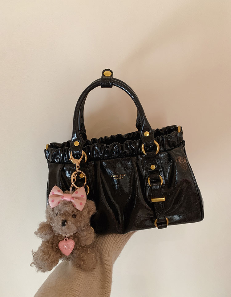 DEEPKEE original nubuck handmade full-grain genuine leather cowhide bag 黑皮大小姐托特包復古褶皺手提包 CD33385號