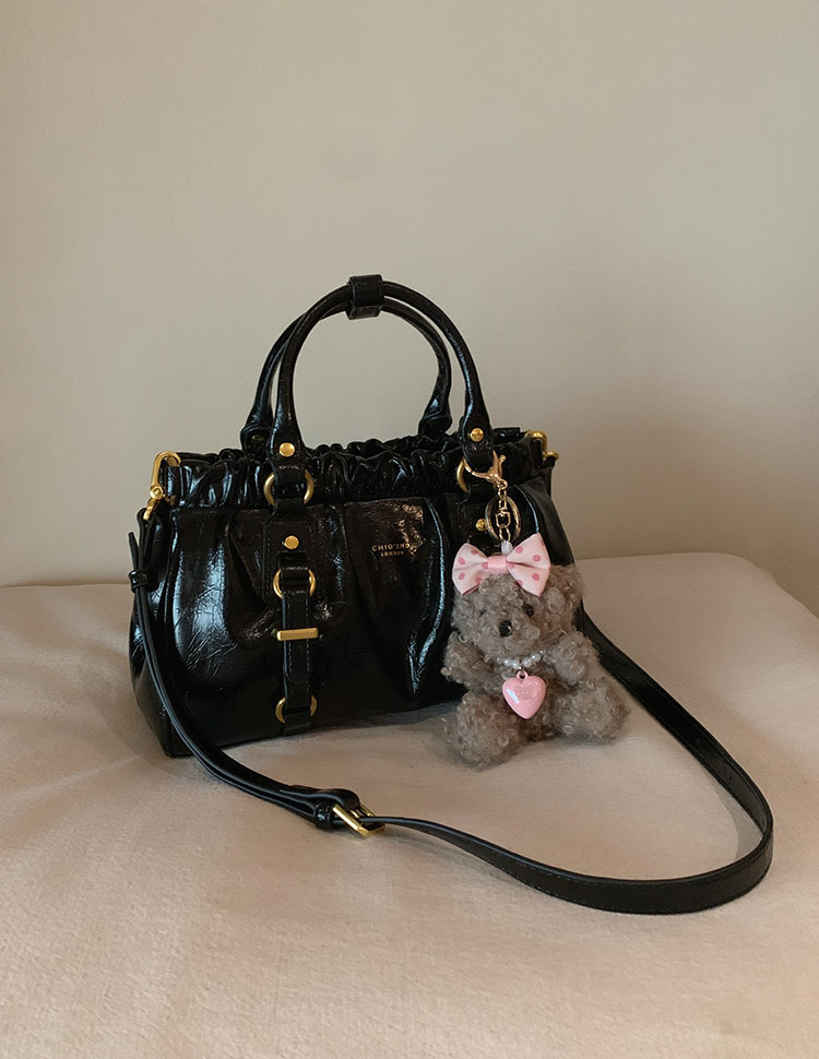 DEEPKEE original nubuck handmade full-grain genuine leather cowhide bag 黑皮大小姐托特包復古褶皺手提包 CD33385號