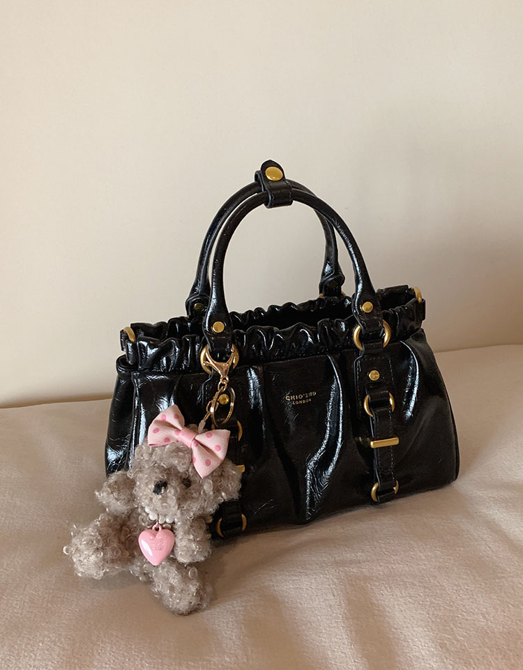 DEEPKEE original nubuck handmade full-grain genuine leather cowhide bag 黑皮大小姐托特包復古褶皺手提包 CD33385號