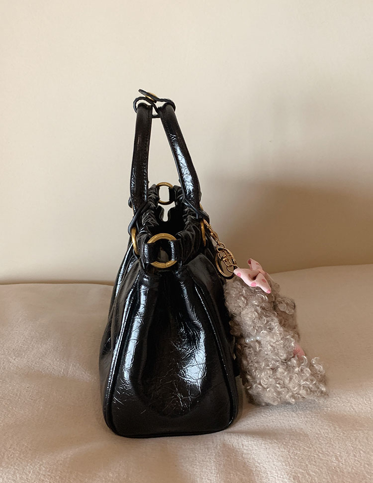 DEEPKEE original nubuck handmade full-grain genuine leather cowhide bag 黑皮大小姐托特包復古褶皺手提包 CD33385號