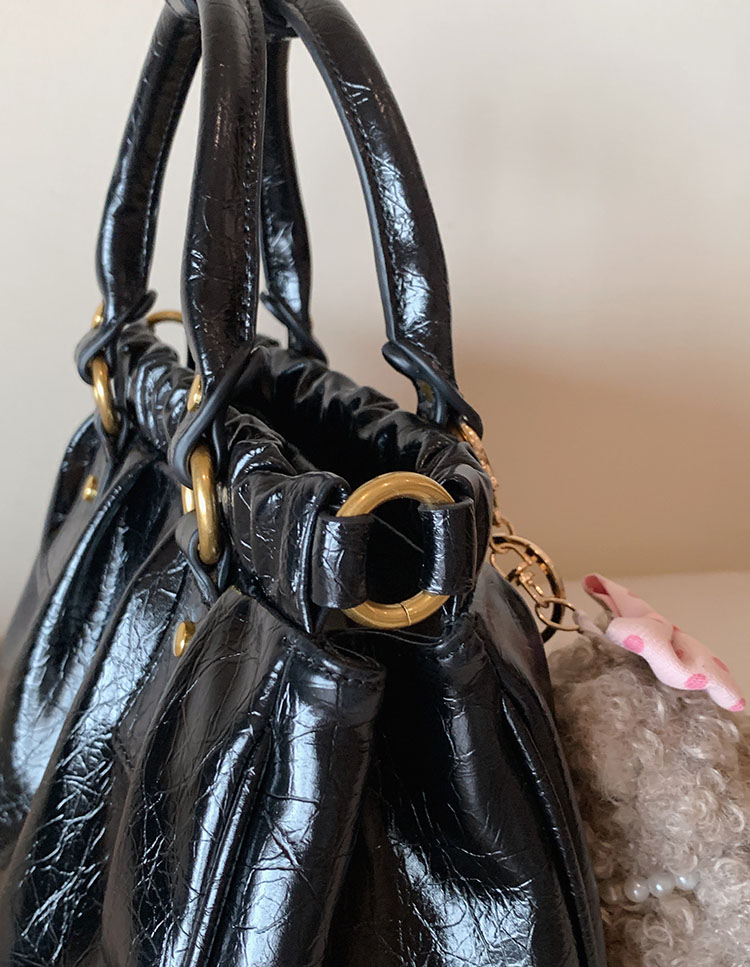 DEEPKEE original nubuck handmade full-grain genuine leather cowhide bag 黑皮大小姐托特包復古褶皺手提包 CD33385號