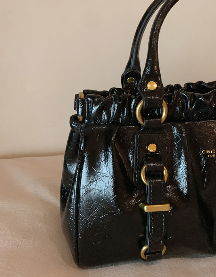 DEEPKEE original nubuck handmade full-grain genuine leather cowhide bag 黑皮大小姐托特包復古褶皺手提包 CD33385號