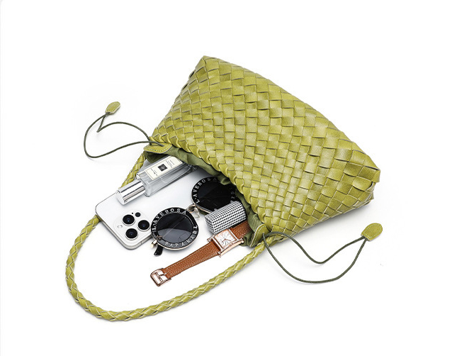 DEEPKEE original nubuck handmade full-grain genuine leather cowhide bag 手工編織包款度假菜籃子女包 CR20 號