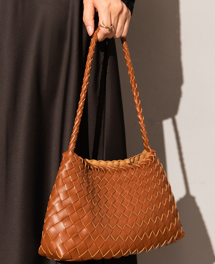 DEEPKEE original nubuck handmade full-grain genuine leather cowhide bag 手工編織包款度假菜籃子女包 CR20 號