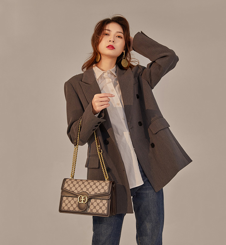 DEEPKEE original nubuck handmade full-grain genuine leather cowhide bag 新款單肩斜挎時尚鍊條包しゅじん手提包 GH-6287 號