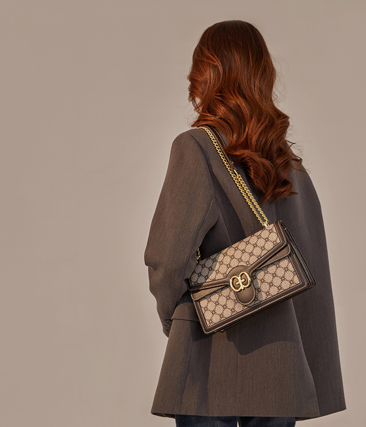 DEEPKEE original nubuck handmade full-grain genuine leather cowhide bag 新款單肩斜挎時尚鍊條包しゅじん手提包 GH-6287 號